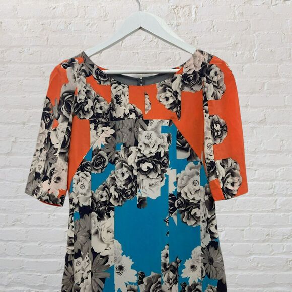 Yoana Baraschi Anthropologie Floral Colorblock Midi Dress S - Picture 4 of 16